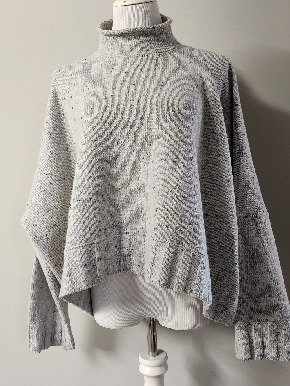 Women's Speckled Light Gray Turtleneck Sweater